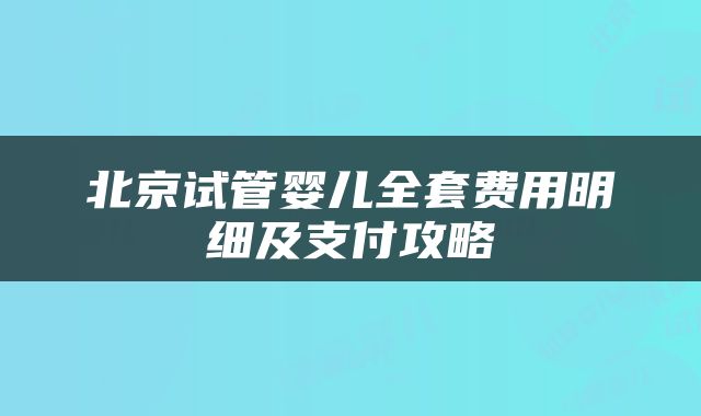 北京试管婴儿全套费用明细及支付攻略