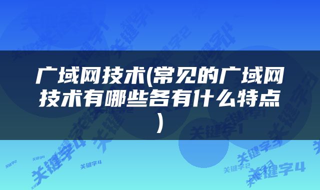 广域网技术(常见的广域网技术有哪些各有什么特点)