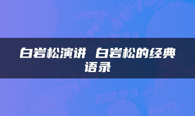 白岩松演讲 白岩松的经典语录