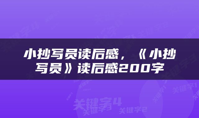 小抄写员读后感，《小抄写员》读后感200字