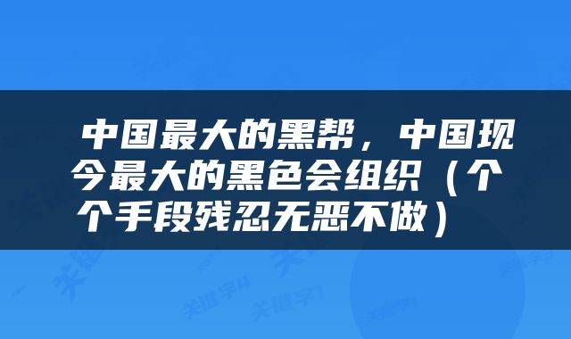  中国最大的黑帮，中国现今最大的黑色会组织（个个手段残忍无恶不做） 