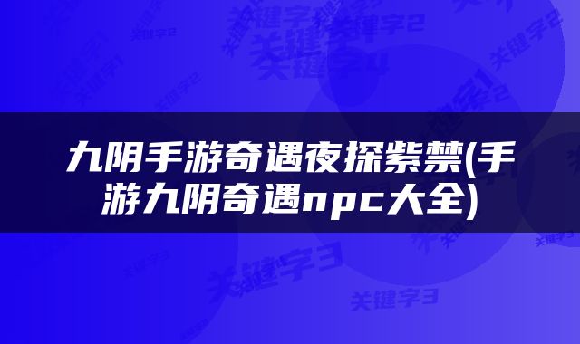 九阴手游奇遇夜探紫禁(手游九阴奇遇npc大全)