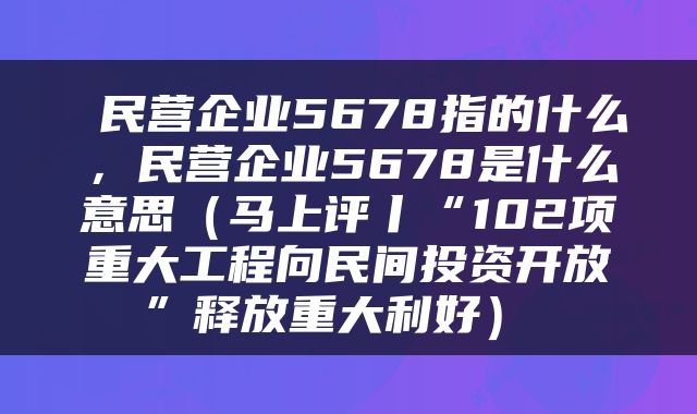  民营企业5678指的什么，民营企业5678是什么意思（马上评丨“102项重大工程向民间投资开放”释放重大利好） 
