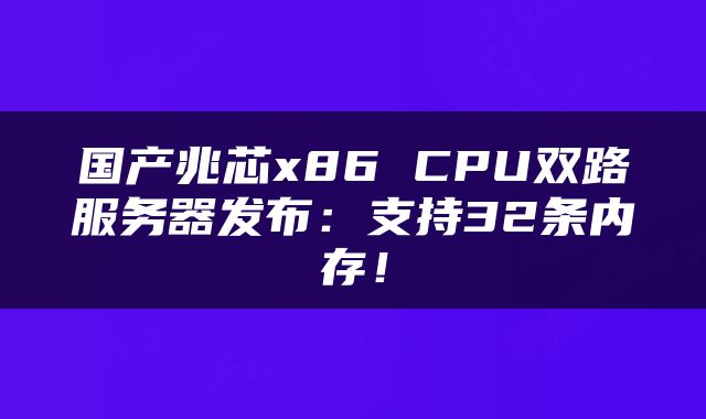 国产兆芯x86 CPU双路服务器发布：支持32条内存！