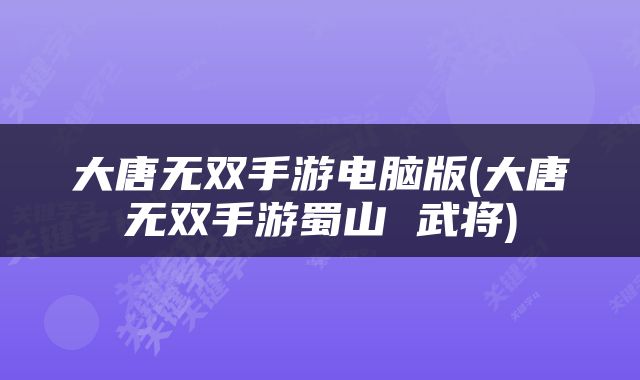 大唐无双手游电脑版(大唐无双手游蜀山 武将)