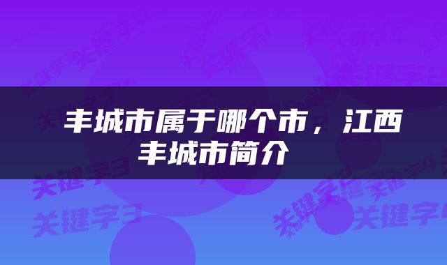  丰城市属于哪个市，江西丰城市简介 