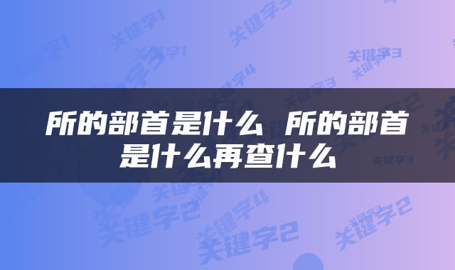 所的部首是什么 所的部首是什么再查什么