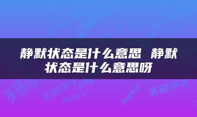静默状态是什么意思 静默状态是什么意思呀