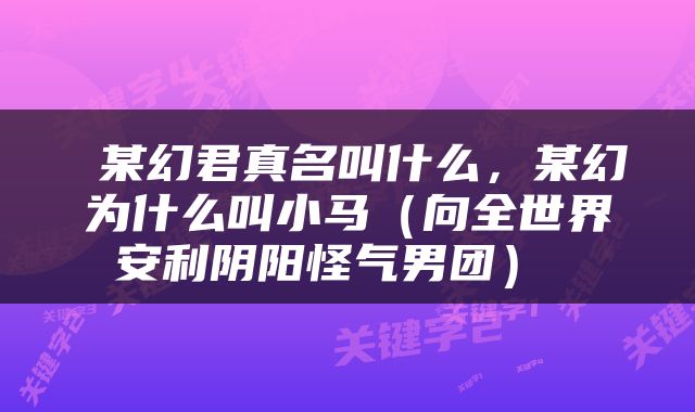  某幻君真名叫什么，某幻为什么叫小马（向全世界安利阴阳怪气男团） 