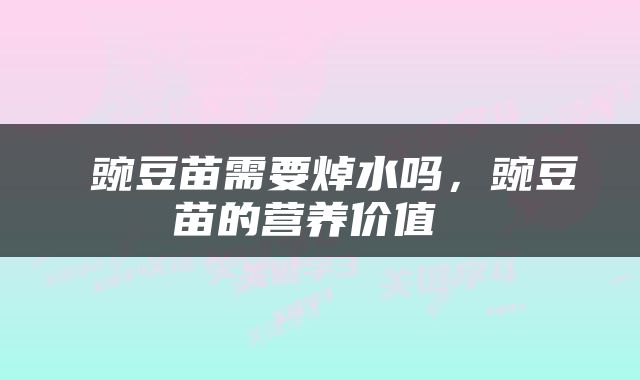  豌豆苗需要焯水吗，豌豆苗的营养价值 