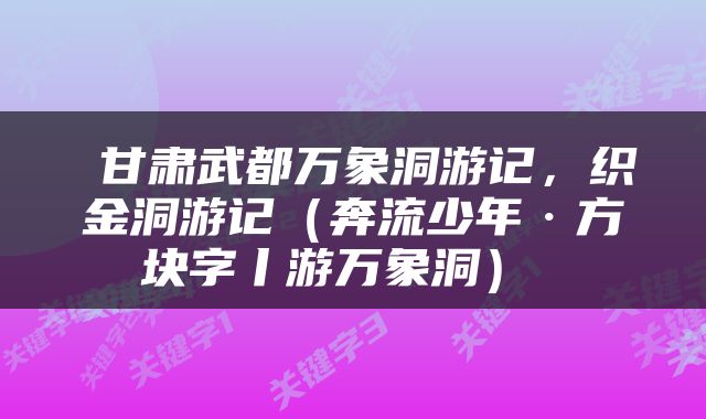  甘肃武都万象洞游记，织金洞游记（奔流少年·方块字丨游万象洞） 