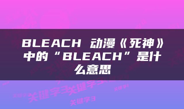 BLEACH 动漫《死神》中的“BLEACH”是什么意思
