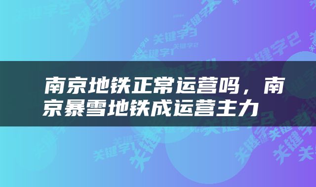  南京地铁正常运营吗，南京暴雪地铁成运营主力 