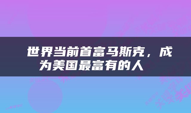  世界当前首富马斯克，成为美国最富有的人 