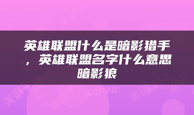 英雄联盟什么是暗影猎手，英雄联盟名字什么意思暗影狼