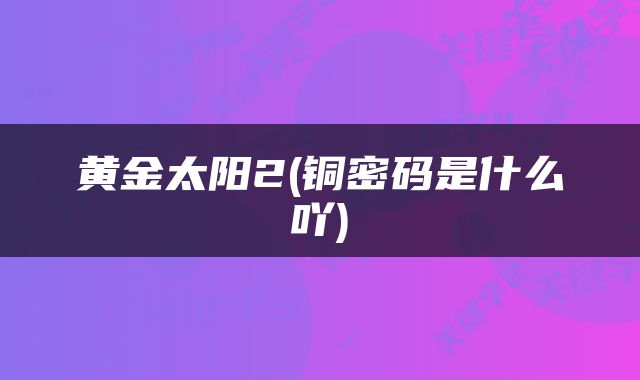 黄金太阳2(铜密码是什么吖)