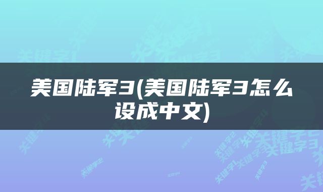 美国陆军3(美国陆军3怎么设成中文)