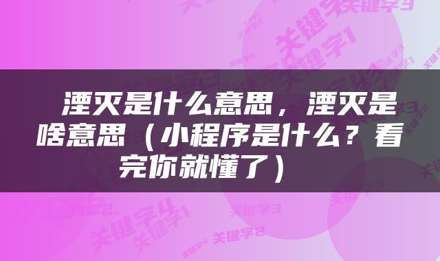  湮灭是什么意思，湮灭是啥意思（小程序是什么？看完你就懂了） 