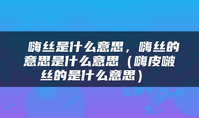  嗨丝是什么意思，嗨丝的意思是什么意思（嗨皮啵丝的是什么意思） 
