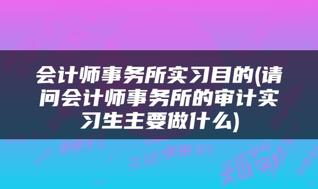 会计师事务所实习目的(请问会计师事务所的审计实习生主要做什么)
