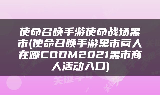 使命召唤手游使命战场黑市(使命召唤手游黑市商人在哪CODM2021黑市商人活动入口)