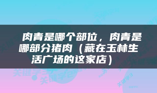  肉青是哪个部位，肉青是哪部分猪肉（藏在玉林生活广场的这家店） 