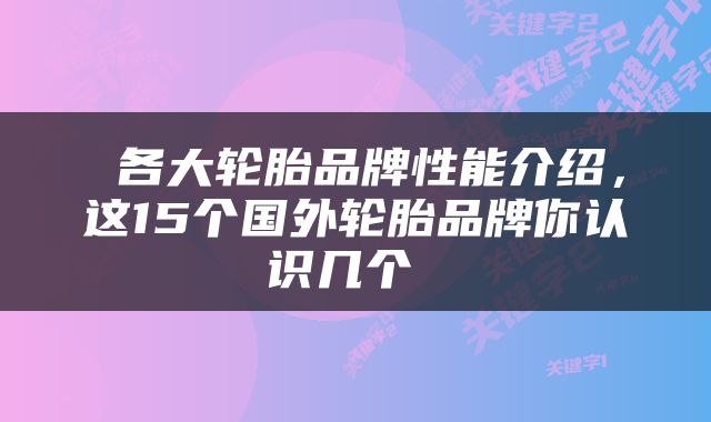  各大轮胎品牌性能介绍，这15个国外轮胎品牌你认识几个 