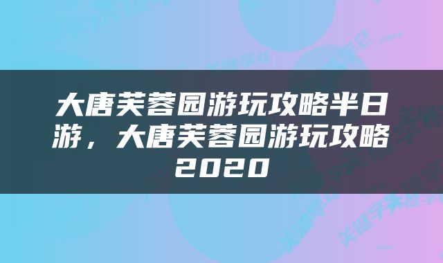 大唐芙蓉园游玩攻略半日游，大唐芙蓉园游玩攻略2020