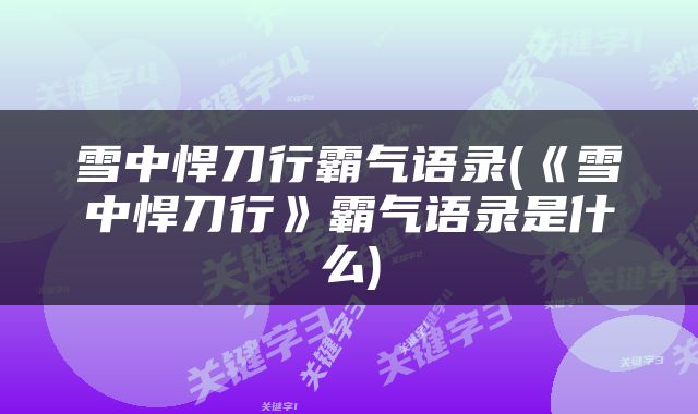 雪中悍刀行霸气语录(《雪中悍刀行》霸气语录是什么)