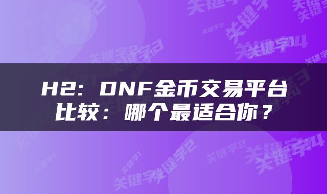 H2: DNF金币交易平台比较：哪个最适合你？