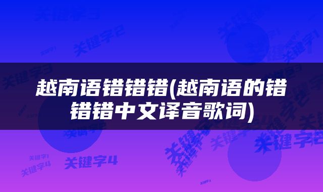 越南语错错错(越南语的错错错中文译音歌词)