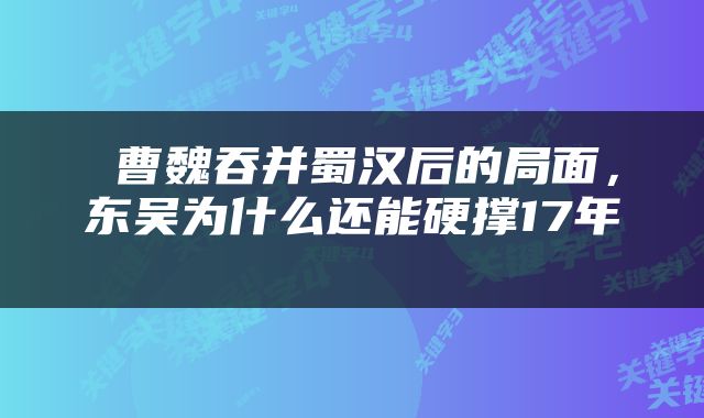  曹魏吞并蜀汉后的局面，东吴为什么还能硬撑17年 