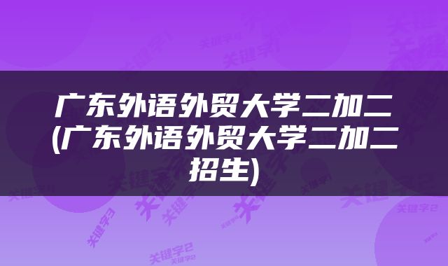 广东外语外贸大学二加二(广东外语外贸大学二加二招生)