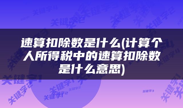 速算扣除数是什么(计算个人所得税中的速算扣除数是什么意思)