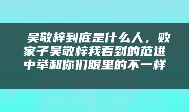  吴敬梓到底是什么人，败家子吴敬梓我看到的范进中举和你们眼里的不一样 