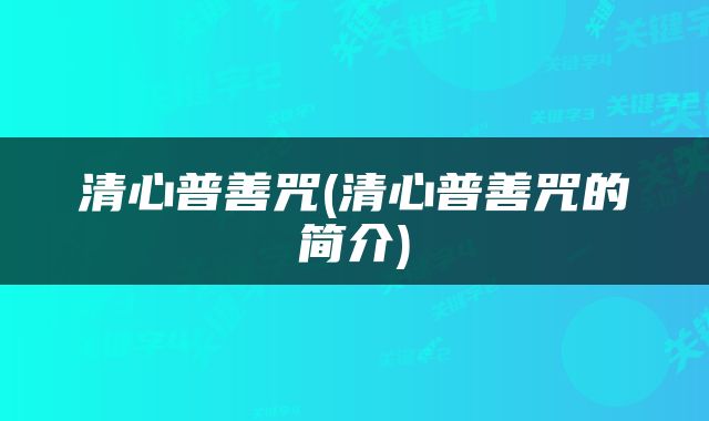 清心普善咒(清心普善咒的简介)