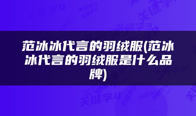 范冰冰代言的羽绒服(范冰冰代言的羽绒服是什么品牌)