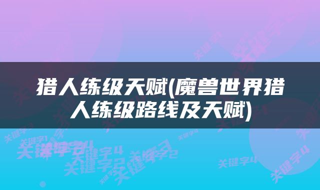 猎人练级天赋(魔兽世界猎人练级路线及天赋)