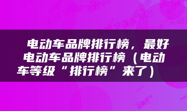  电动车品牌排行榜，最好电动车品牌排行榜（电动车等级“排行榜”来了） 