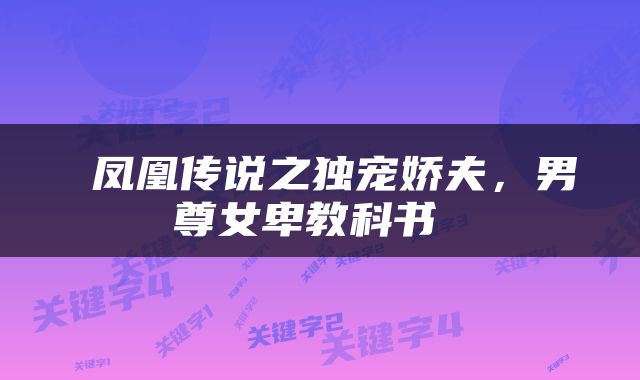  凤凰传说之独宠娇夫，男尊女卑教科书 