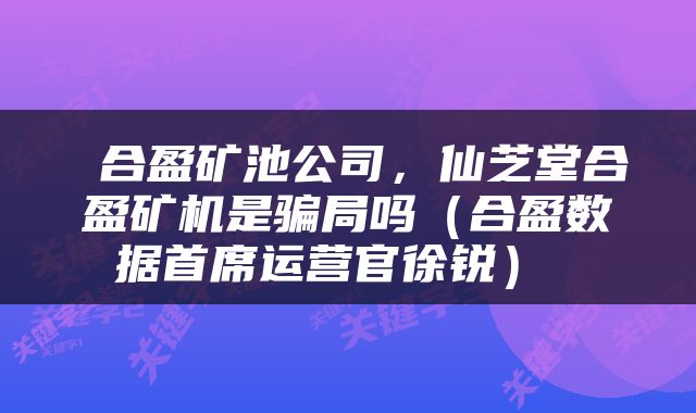  合盈矿池公司，仙芝堂合盈矿机是骗局吗（合盈数据首席运营官徐锐） 
