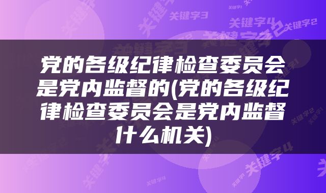 党的各级纪律检查委员会是党内监督的(党的各级纪律检查委员会是党内监督什么机关)