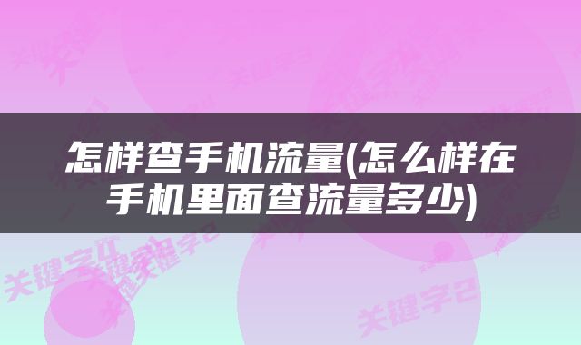 怎样查手机流量(怎么样在手机里面查流量多少)