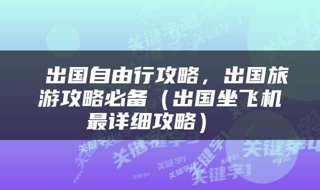  出国自由行攻略，出国旅游攻略必备（出国坐飞机最详细攻略） 