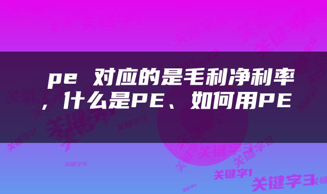  pe 对应的是毛利净利率，什么是PE、如何用PE 