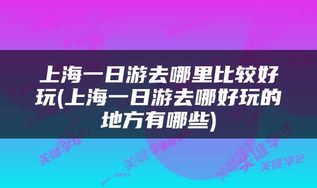 上海一日游去哪里比较好玩(上海一日游去哪好玩的地方有哪些)