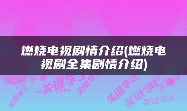燃烧电视剧情介绍(燃烧电视剧全集剧情介绍)