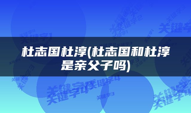 杜志国杜淳(杜志国和杜淳是亲父子吗)