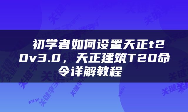  初学者如何设置天正t20v3.0，天正建筑T20命令详解教程 