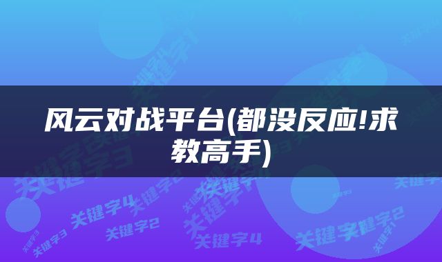 风云对战平台(都没反应!求教高手)